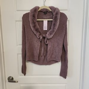 Faux Fur Tie Front Sweater